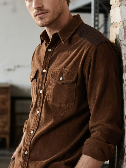 Camisa El Estanciero · Pana Canalada con Paneles de Cuero