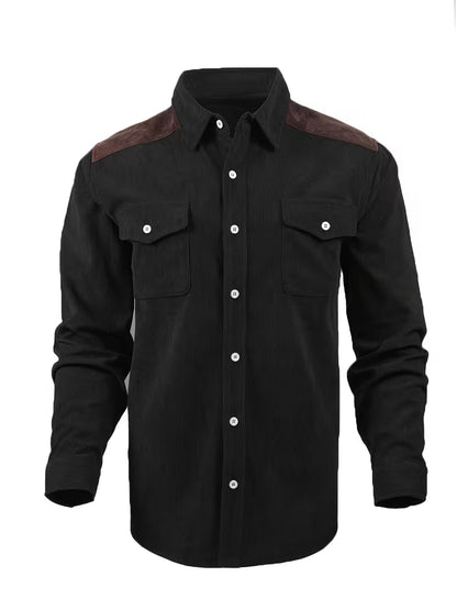 Camisa El Estanciero · Pana Canalada con Paneles de Cuero