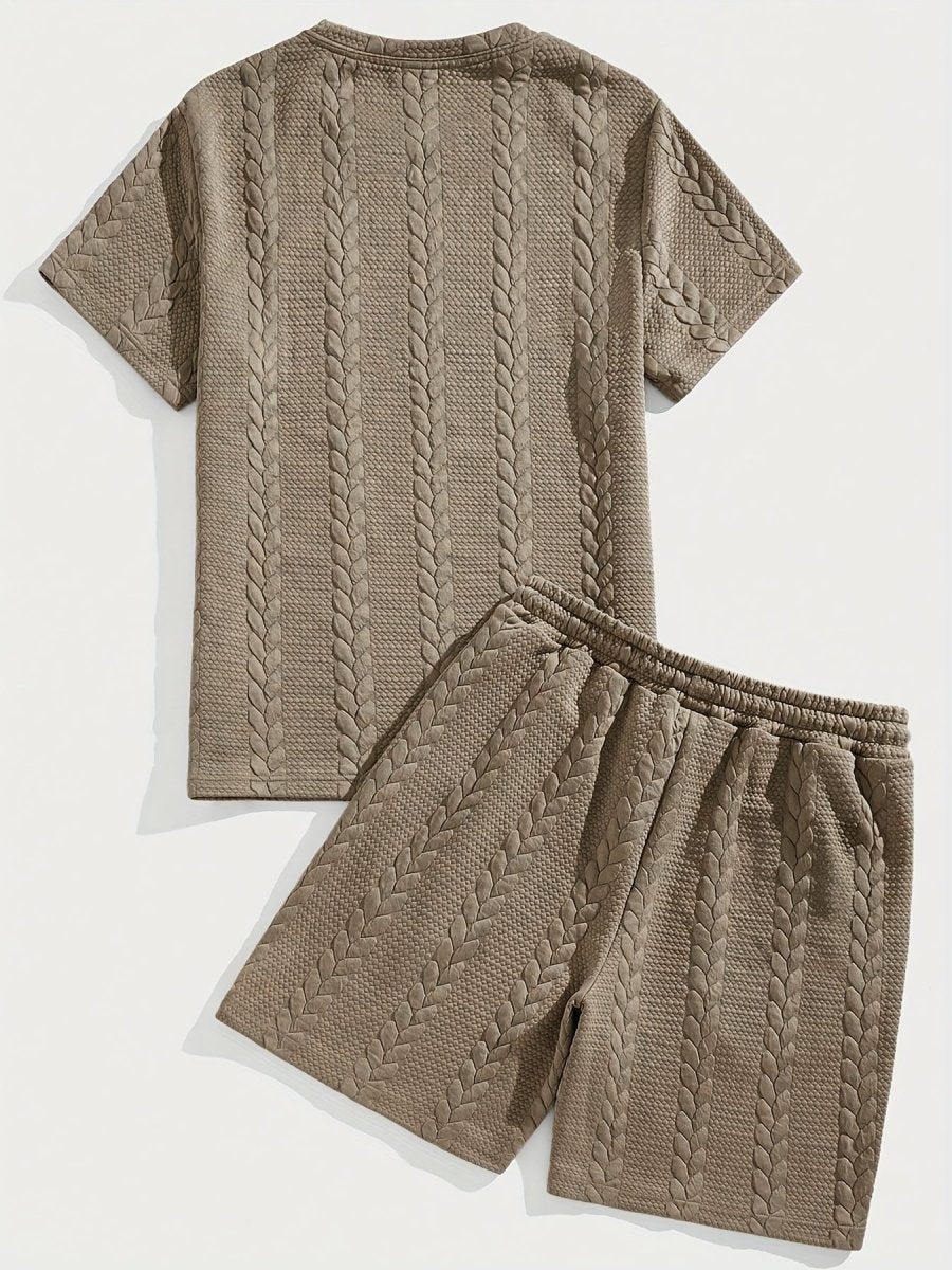 Camiseta de manga curta e shorts com cordão - Marrom, Conjunto de verão